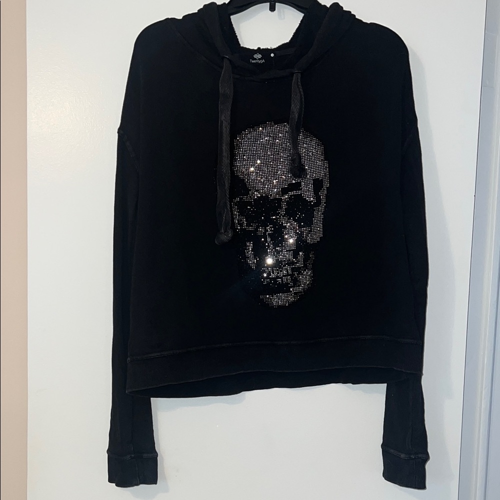 Twenty5A Black Sequin Skull Hoodie Size M